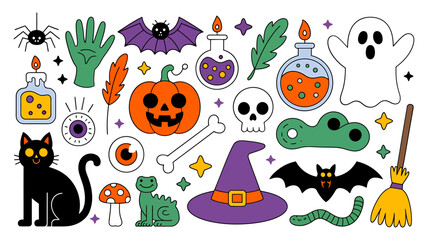 Vector art of halloween spooky elements isolated on white background