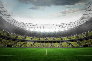 Large football stadium with lights