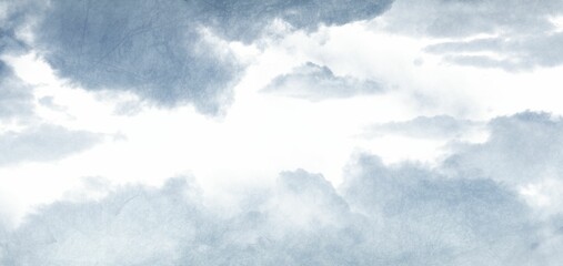 Dense gray and white cloud formation is filling flat vector illustration sky with overcast weather