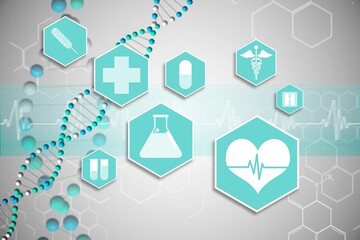 Medical icons in blue and white