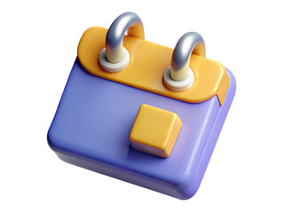 A 3d render of a stylized calendar icon in purple and yellow with silver binding rings perfect for representing scheduling planning or time management concepts