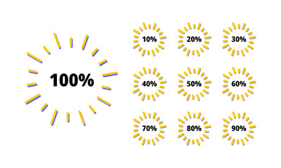 A series of percentage indicators from 10% to 100%, presented in a radial, sunburst-like design, visually representing progress or completion.
