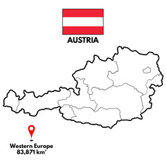 Fototapeta premium AUSTRIA’s Geography, Map and National Border with white background