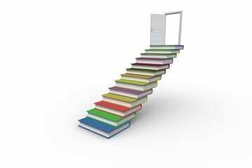 Steps made from books leading to open door