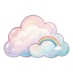 Soft Pastel Clouds with a Rainbow Illustrating a Dreamy Sky Background