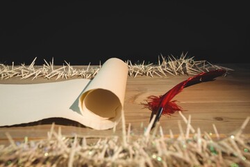 Blank scroll paper and quill