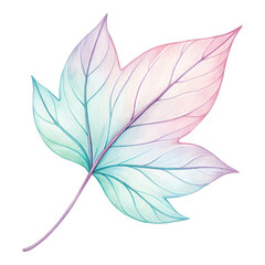 Soft Pastel Watercolor Leaf Illustration with Delicate Linework and Textural Effects