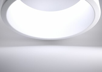 Flat design is showcasing large circular ceiling light fixture glowing in minimal white interior