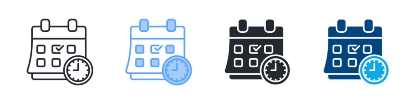 Work Schedule Icon Set Multiple Style. Designed In Outline, Blue, Glyph, Dual Tone