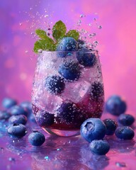 Refreshing sparkling blueberry drink colorful studio beverage shots