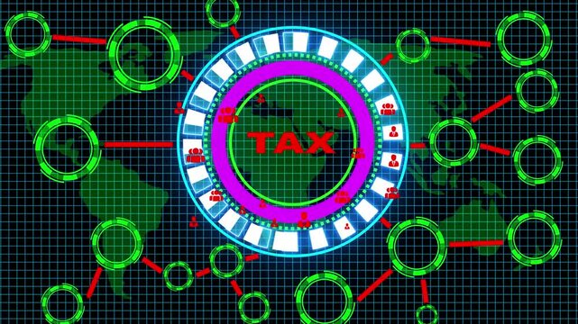 4k Businessman presses button tax in network online business, communication network Business people social network and business connections. Futuristic digital technology animated background concept.