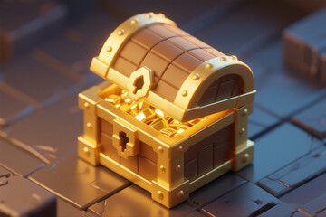 Glowing Gold Chest in Isometric View