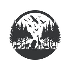 forest animals vector silhouette clip art logo design illustration
