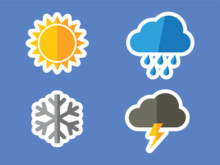 Flat Design Weather Symbol with Sun Cloud Snowflake and Thunder Icon Set
