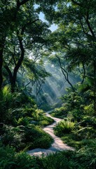Lush forest path bathed in sunlight (1)