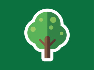 Flat Icon Tree with Sticker Border on Green Background Illustration
