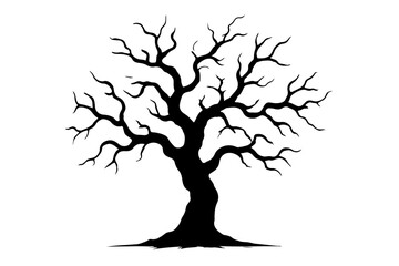 Fototapeta premium Silhouette of a bare tree with twisted branches on transparent background