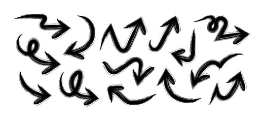 Hand Drawn Arrows Set vector collection, Grunge arrow brush drawn, sketched scribbles doodle symbols decorative element design illustration	