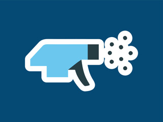 Flat Design Spray Bottle with Liquid Mist Isolated on Blue Background