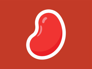 Simple Flat Red Bean with White Outline on Red Background