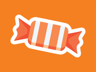 Flat Style Delicious Wrapped Striped Candy Illustration Isolated with Outline