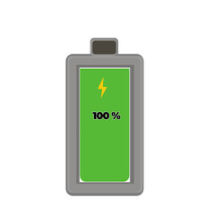 Full battery icon on transparent background. Maximum energy level. Charged power indicator.