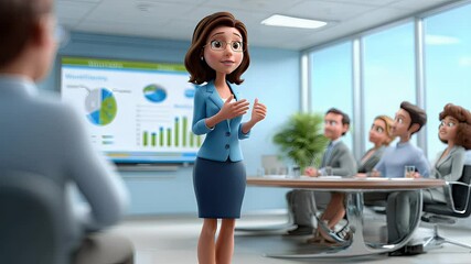 Business presentation in cartoon style office meeting - Powered by Adobe