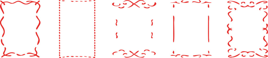 Vector set of colored rectangular frames.  Different wavy shapes with squiggly edge border. Set of color rectangular squiggle photo frames groovy wiggly borders with wavy scallop edges.