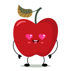 Cute red apple character with heart eyes