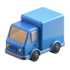 3d cartoon delivery truck blue isolated on transparent background