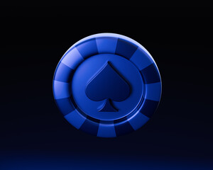 3D Blue Poker Chip with a Spade Symbol