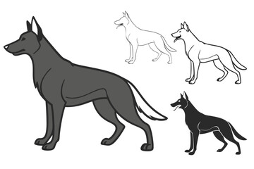 Belgian malinois silhouette, Belgian malinois dog silhouettes, Dog silhouettes, Dog icon, Belgian malinois clipart, Dog vector illustration.
