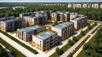 Fototapeta premium Construction phase terrace housing project in city, 3D visualization