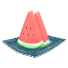 カットスイカの水彩風イラスト