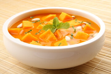 Homemade delicious pumpkin cream soup.  