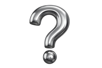 Naklejka premium Metallic question mark hovering against transparent backdrop, symbolizing conceptual exploration of doubt and questioning