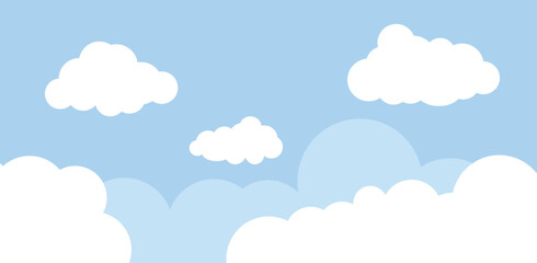 Flat Vector Clouds  , blue sky background with clouds  background, vector illustration.