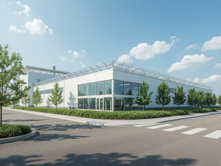 Modern Eco-Friendly Factory with Low Emissions and Solar Panels