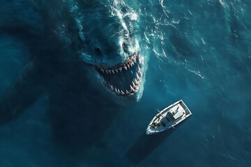 Giant Shark Ocean Boat Threat. (5)
