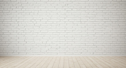 Empty white brick wall and wood floor interior