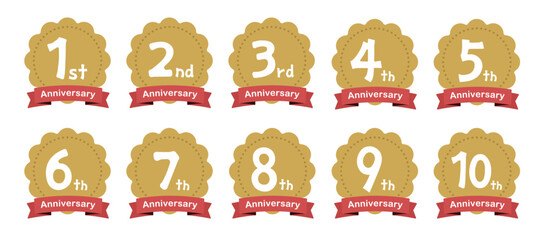 ポップでかわいい雰囲気のアニバーサリー・周年・お祝いロゴ(ベクター メダル 編集可能 1st 2nd 3rd 45h 10th 15th 20th 25th 30th 35th 40th 45th 50th)