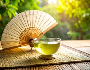 夏の陽射しと涼。日本茶と扇子が織りなす和の癒し