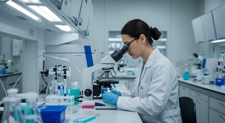 Focused Scientist Conducting Microscopy Research in Modern Lab