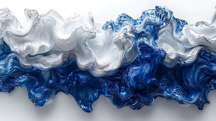 Abstract Blue and White Liquid Swirls Fluid Design Modern Art 3D Render Dynamic Waves Elegant