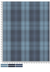 Blue and Gray Plaid Fabric Swatch with Ruler for Measurement and Color Palette blue gray