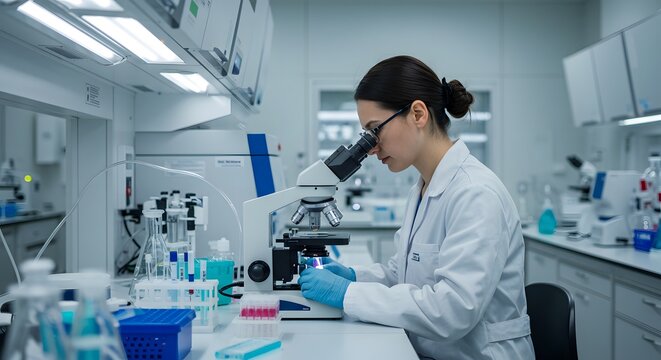 Focused Scientist Conducting Microscopy Research in Modern Lab
