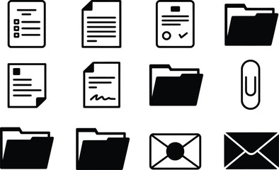 Black and White Document Icons Checklist Folder Paperclip Envelope