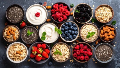 Assortment Of Healthy Breakfast Ingredients