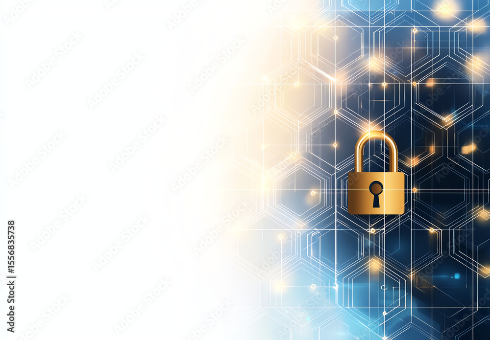 Poster secure your digital world with this abstract futuristic security technology background featuring gol
