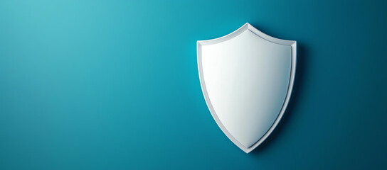 Minimalist shield design on teal background symbolizes protection and security. This abstract representation evokes feelings of safety and trust, making it ideal for various applications